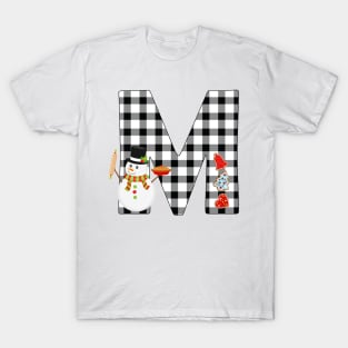 BW Buffalo Checks Pattern Monogram M | Snowman T-Shirt